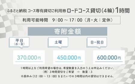 【SPA直入 貸切】 4輪 平日 1時間 コース専有貸切 申込証 【一般利用可能】