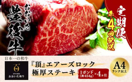 年4回 定期便 おおいた 豊後牛 1ポンド エアーズロック極厚ステーキ 約454g