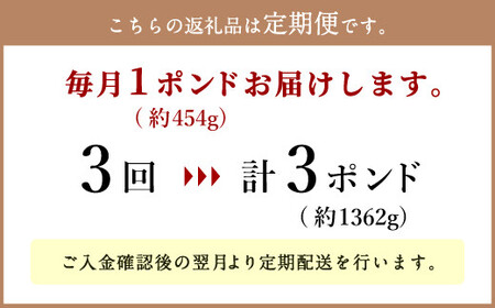 【定期便3回】日本一の和牛 おおいた豊後牛 1ポンド エアーズロック極厚ステーキ 約454g×3回 計3ポンド（約1362g）