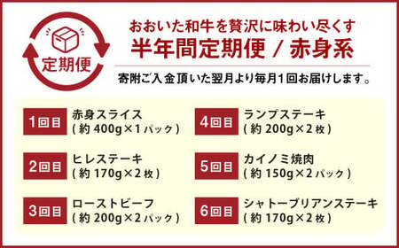【6カ月定期便】毎月お届け！ おおいた和牛を贅沢に味わい尽くす半年間定期便／赤身系 計約2.18kg