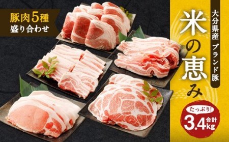 大分県産ブランド豚「米の恵み」豚肉5種 盛り合わせ 計3.4kg 豚肉
