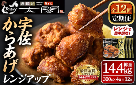 ＜定期便・全12回(連続)＞＜からあげグランプリ最高金賞＞宇佐からあげ太閤レンジアップ(総量14.4kg・300g×4袋×12回)から揚げ からあげ 簡単 冷凍 惣菜 弁当 おかず おつまみ お手軽 レンチン【201100300】【太閤】