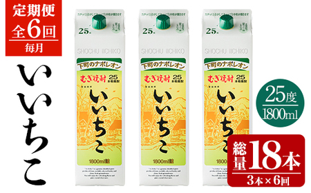 ＜定期便・全6回(連続)＞いいちこ 25度 パック(総量32.4L・計5.4L×6回)酒 お酒 むぎ焼酎 1800ml 麦焼酎 いいちこ 常温 三和酒類 紙パック【206100200】【酒のひろた】