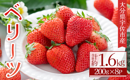 ＜2026年1月上旬～4月下旬の間に発送予定＞いちご(計約1.6kg・200g×8P)苺 イチゴ フルーツ 果物 くだもの 果実 ベリーツ【117900200】【Farm U.S.A.】