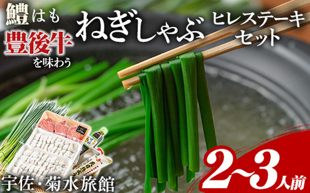 ねぎしゃぶ(鱧はも)＋ヒレステーキセット(6品)ねぎしゃぶ しゃぶしゃぶ 鱧 はも 鍋 お鍋 和牛 ヒレステーキ セット【101500601】【菊水旅館】