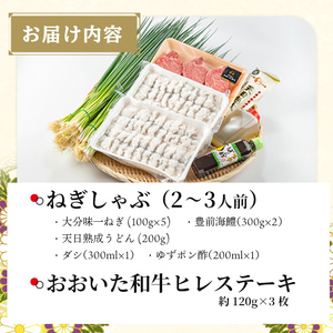 ねぎしゃぶ(鱧はも)＋ヒレステーキセット(6品)ねぎしゃぶ しゃぶしゃぶ 鱧 はも 鍋 お鍋 和牛 ヒレステーキ セット【101500601】【菊水旅館】