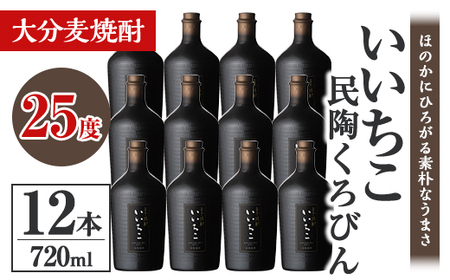 いいちこ民陶くろびん 25度(720ml×12本)酒 お酒 むぎ焼酎 720ml 麦焼酎 いいちこ アルコール 飲料 常温【106105600】【酒のひろた】