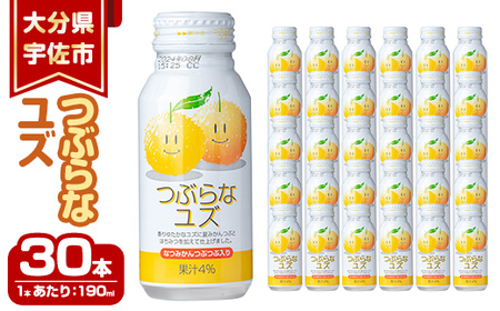 つぶらなユズジュース(計5.7L・190ml×30本)ゆず ドリンク ジュース 果汁飲料 柚子 夏みかん つぶ入り 缶ジュース 大分県産【100500200】【大分県農業協同組合北部営農経済センター】