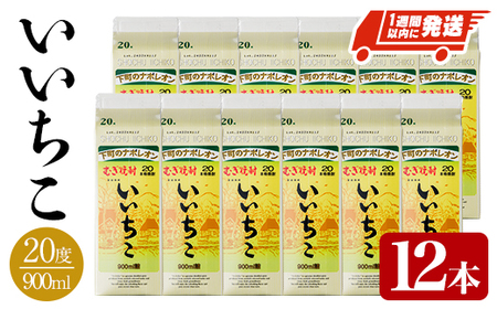 いいちこ 20度 パック(計10.8L・900ml×12本)酒 お酒 むぎ焼酎 900ml 麦焼酎 常温 いいちこ 三和酒類 紙パック【107304000】【時枝酒店】
