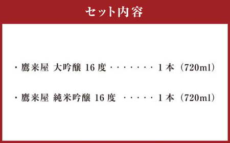 101-1126 鷹来屋蔵元おすすめ 720ml×2本セット 四合瓶 Aセット：大吟醸・純米吟醸 日本酒 アルコール 飲みくらべ