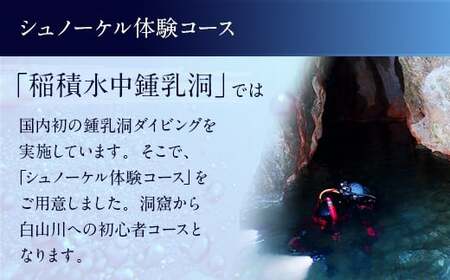 058-252x1 水中洞窟体験シュノーケリングペア＋いなづみ白山川キャンプ村5名用バンガロー宿泊券