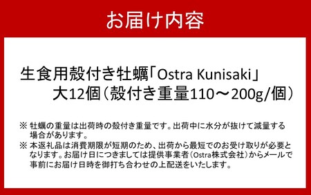 2360R_生食用殻付き牡蠣「Ostra Kunisaki」大きいサイズ12個（殻付き重量110～200g/個）