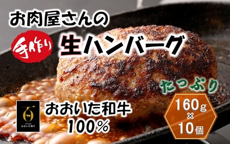 2227R_お肉屋さんの「おおいた和牛 生ハンバーグ」たっぷり1.6kg！（160g×10個）