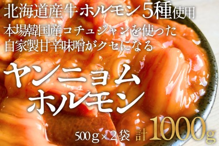 北海道産牛 味付ミックスホルモン 旨辛 韓国風 ヤンニョム 辛味噌味 1kg