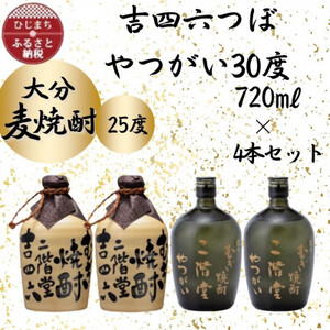 大分むぎ焼酎　二階堂吉四六つぼ25度2本とやつがい30度2本(720ml)4本セット_大分むぎ焼酎 二階堂 麦焼酎 焼酎 酒 酒セット 焼酎セット  まとめ買い 飲み比べ_【1455794】
