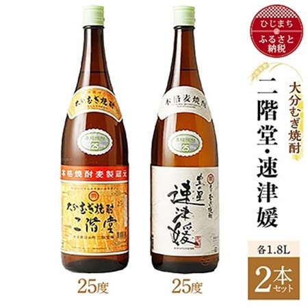 大分むぎ焼酎 二階堂25度・速津媛25度2本セット(1800ml)AG21_大分むぎ焼酎 二階堂 麦焼酎 焼酎 酒 酒セット 焼酎セット  まとめ買い 飲み比べ_【1078144】