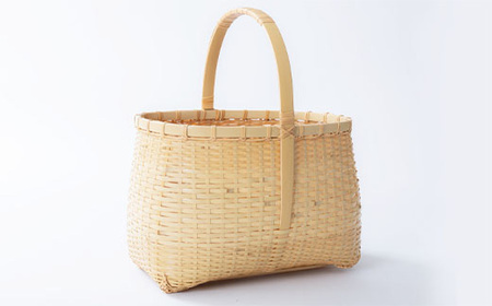 竹細工　買い物篭白手付(2260227)_竹細工  日本製  伝統工芸品  竹工芸  ハンドメイド  伝統工芸  竹かご  バスケット_【1119666】