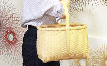 竹細工 竹編み細工 天然素材 手付き バスケット 籠 古民具 当時物 ピクニック アンティーク 竹籠 蓋付 持ち手付 角物細工 竹細工 ピクニック