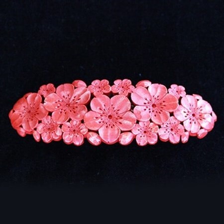つげ細工 バレッタ(桜/拭き漆仕上げ) 約11cm×3.5cm_装飾品・工芸品  アクセサリー _【1116509】