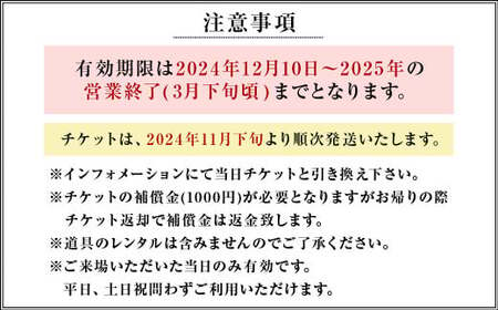 【2024年11月下旬～2025年2月下旬発送予定】くじゅう森林公園スキー場 1日分リフトフリーパス券〈2024-2025season〉1名様分 スキー チケット