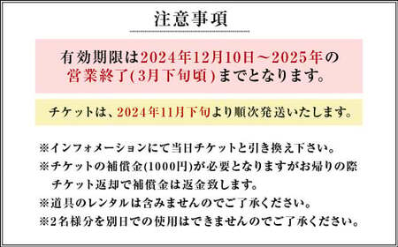 【2024年11月下旬～2025年2月下旬発送予定】くじゅう森林公園スキー場 1日分 リフトフリーパス券〈2024-2025season〉2名様分 スキー チケット