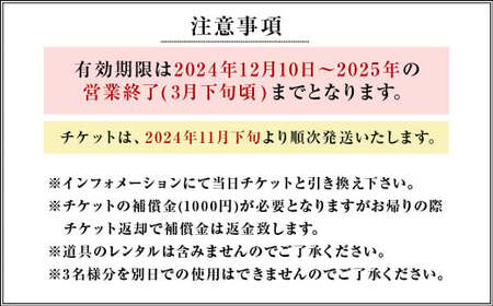 【2024年11月下旬～2025年2月下旬発送予定】くじゅう森林公園スキー場 1日分リフトフリーパス券〈2024-2025season〉3名様分 スキー チケット