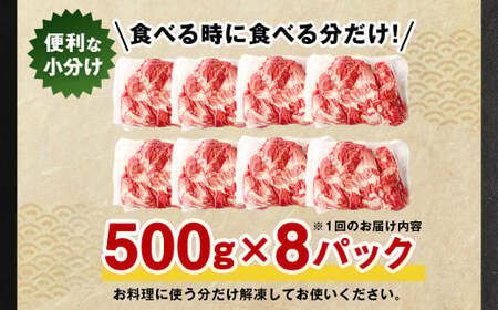 【3ヶ月定期便】 九重 夢ポーク (お米豚) 切り落とし 約 4kg (500g×8パック) × 3回 定期便 豚肉 大分県産 国産【2025年2月発送開始】