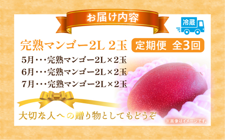 《2026年発送先行予約》【数量・期間限定】完熟マンゴー2L 2玉定期便　全3回 マンゴー フルーツ 果物 定期便