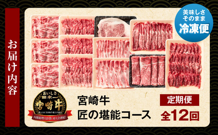 【定期便全12回】宮崎牛 匠の堪能コース 牛肉 焼肉 ステーキ