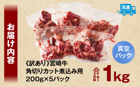 《訳あり》宮崎牛角切りカット煮込み用1kg 宮崎牛 角切り肉 煮込み