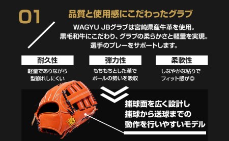 宮崎県産牛革使用 WAGYU JB 硬式用 グラブ 外野手用 JB-008(オレンジ/右投げ用)