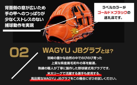 宮崎県産牛革使用 WAGYU JB 硬式用 グラブ 内野手用 JB-004(オレンジ/右投げ用)