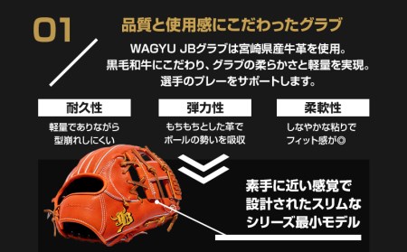 宮崎県産牛革使用 WAGYU JB 硬式用 グラブ 内野手用 JB-004S(オレンジ/右投げ用)