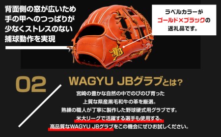 宮崎県産牛革使用 WAGYU JB 硬式用 グラブ 内野手用 JB-004S(オレンジ/右投げ用)