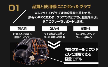 宮崎県産牛革使用 WAGYU JB 硬式用 グラブ 内野手用 JB-006S(ブラック/右投げ用)