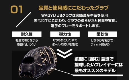 宮崎県産牛革使用 WAGYU JB 硬式用 グラブ 内野手用 JB-006T(ブラック