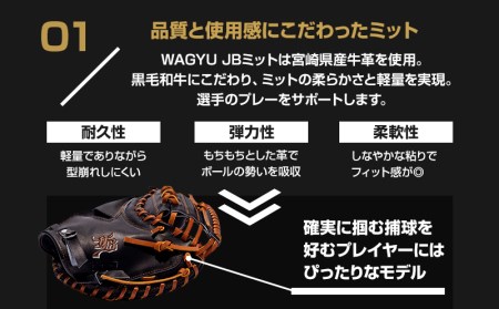 宮崎県産牛革使用 WAGYU JB ミット 硬式用 捕手用 JB-002F(ブラック/右投げ用)