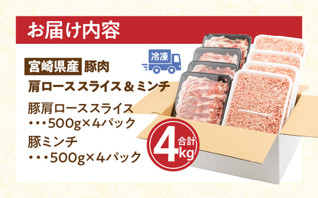宮崎県産豚肉 肩ローススライス&ミンチ(4kgセット)