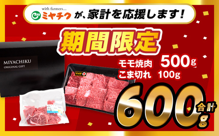 【期間限定】宮崎牛モモ焼肉500g 宮崎県産黒毛和牛こま切れ100g 合計600g 宮崎牛 黒毛和牛 こま切れ