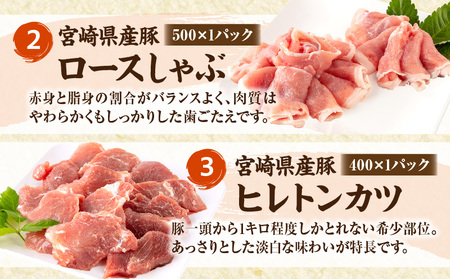 宮崎県産豚ローストンカツ(5枚) 豚ロースしゃぶ(500g) 豚ヒレトンカツ(400g)セット　肉 豚 豚肉