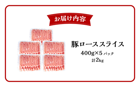 宮崎県産 豚ローススライス (400g×5パック) 合計2kg　　豚肉 炒め物 ロース