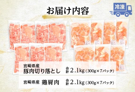 宮崎県産豚 切り落とし 宮崎県産 鶏肩肉セット 合計4.2kg