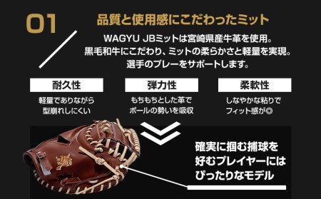 宮崎県産牛革使用 WAGYU JB 硬式用 ミット 捕手用 JB-002F(ブラウン/右投げ用)