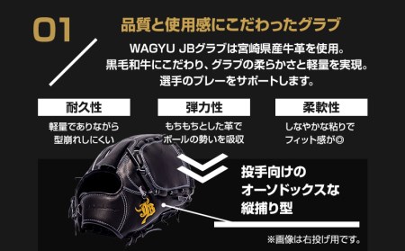宮崎県産牛革使用 WAGYU JB 硬式用 グラブ 投手用 JB-001T(ブラック/左投げ用)