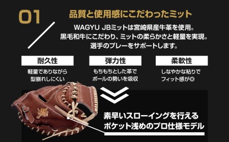 宮崎県産牛革使用 WAGYU JB 硬式用 ミット 捕手用 JB-002S(ブラウン/右投げ用)