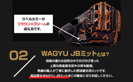 宮崎県産牛革使用 WAGYU JB 硬式用 ミット 一塁手用 JB-003(ブラック/右投げ用)