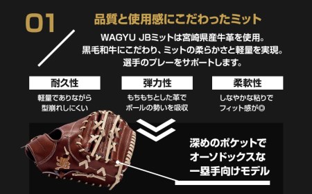 宮崎県産牛革使用 WAGYU JB 硬式用 ミット 一塁手用 JB-003(ブラウン/右投げ用)