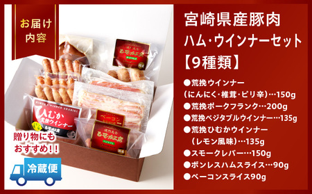 宮崎県産豚肉ハム・ウインナーセット（合計1.25ｋｇ9種類） ハム ベーコン ウィンナー レバー 粗挽
