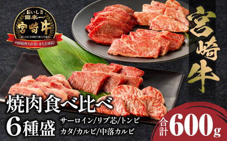 宮崎牛 焼肉食べ比べ6種盛 600g サーロイン リブ芯 トンビ カタ カルビ