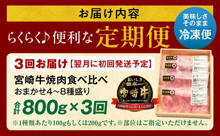 【定期便全3回】宮崎牛焼肉食べ比べ4種～8種盛り 合計800g 焼肉 最高級 ブランド